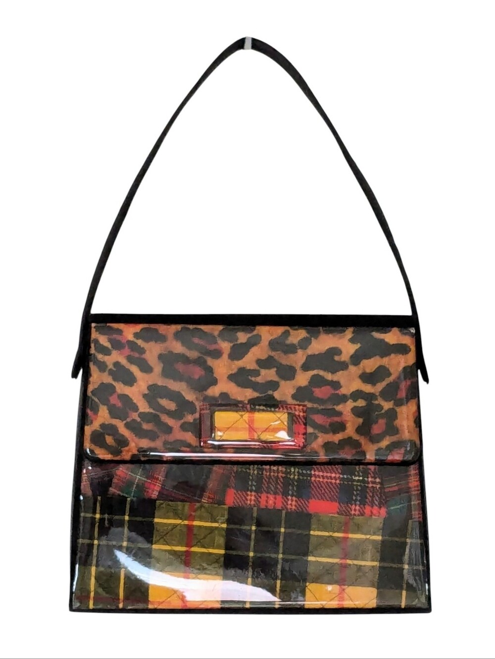 Angela Frascone Laminated Mixed Plaid Shoulder Bag